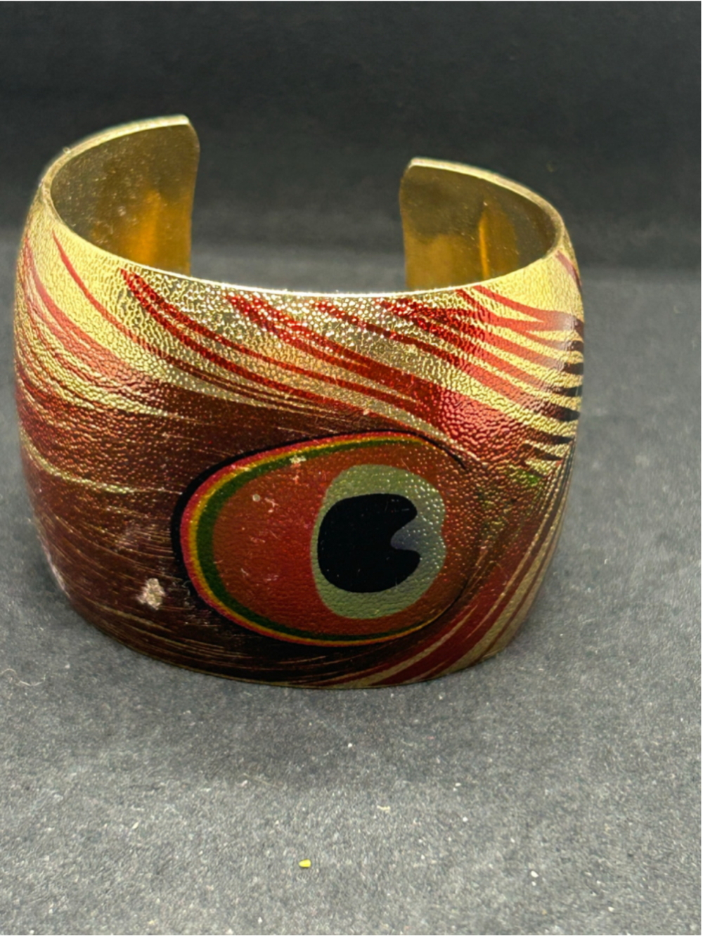 Women's Unbranded Peacock Feather Cuff Bracelet One Size Gold Red